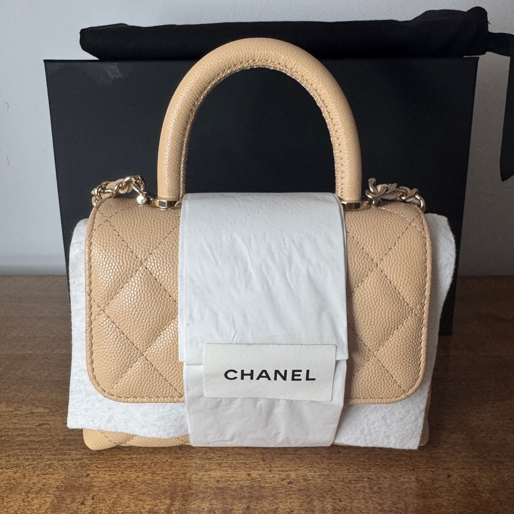 Chanel Beige Caviar Leather Micro Coco Handbag - Picture 3 of 15